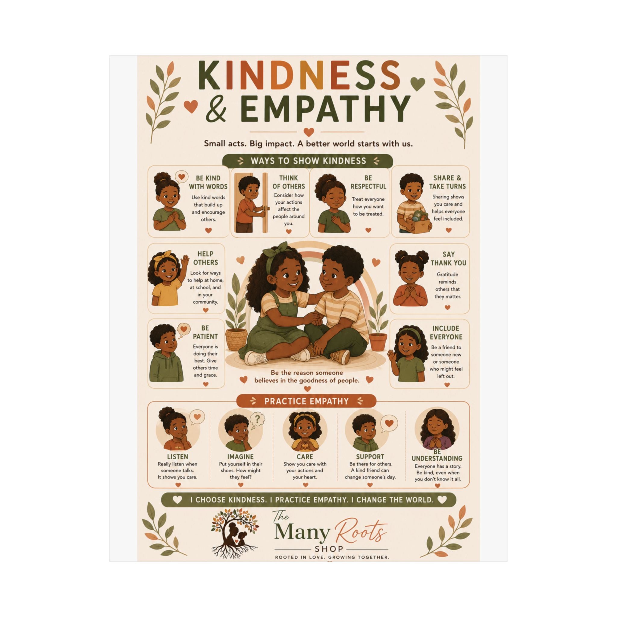 Kindness & Empathy Educational Poster | Social Emotional Learning Wall Art