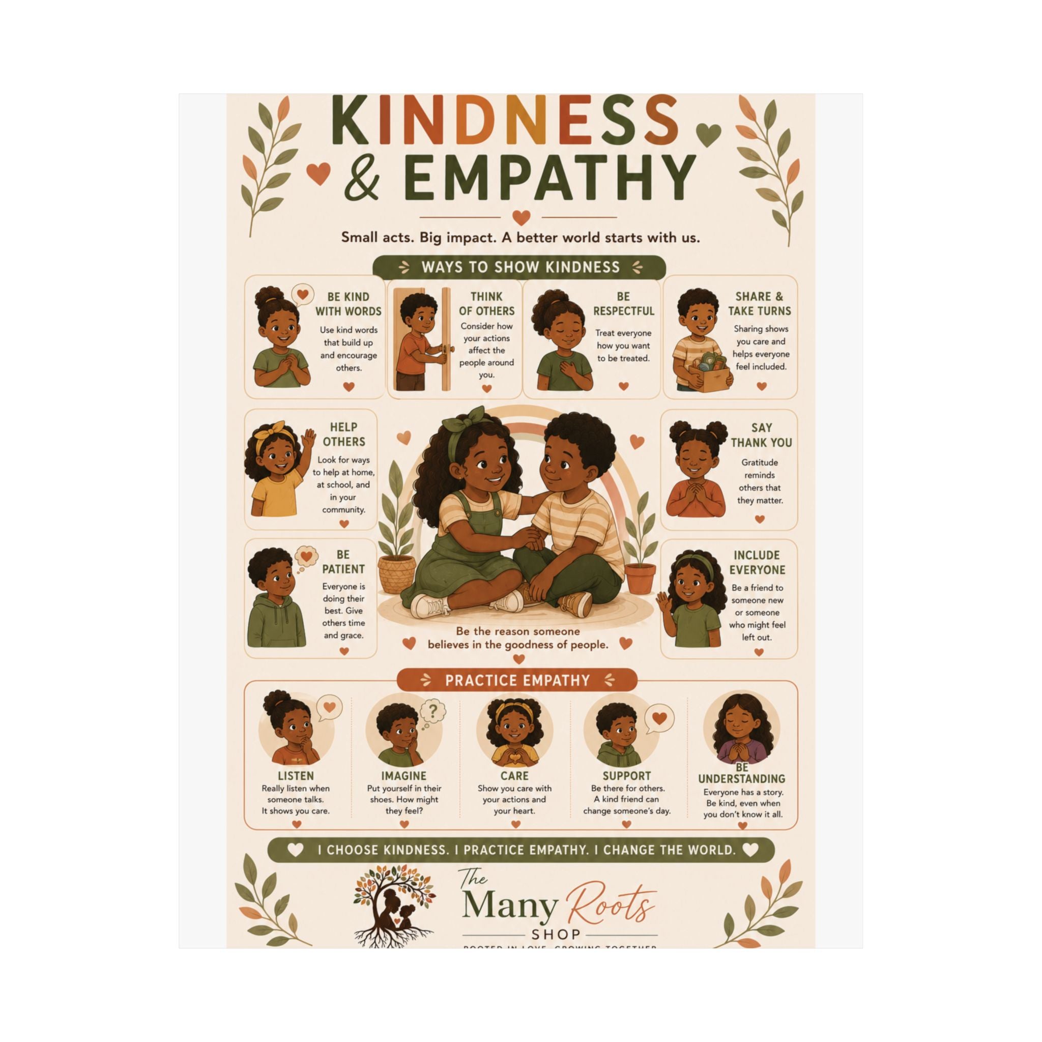 Kindness & Empathy Educational Poster | Social Emotional Learning Wall Art