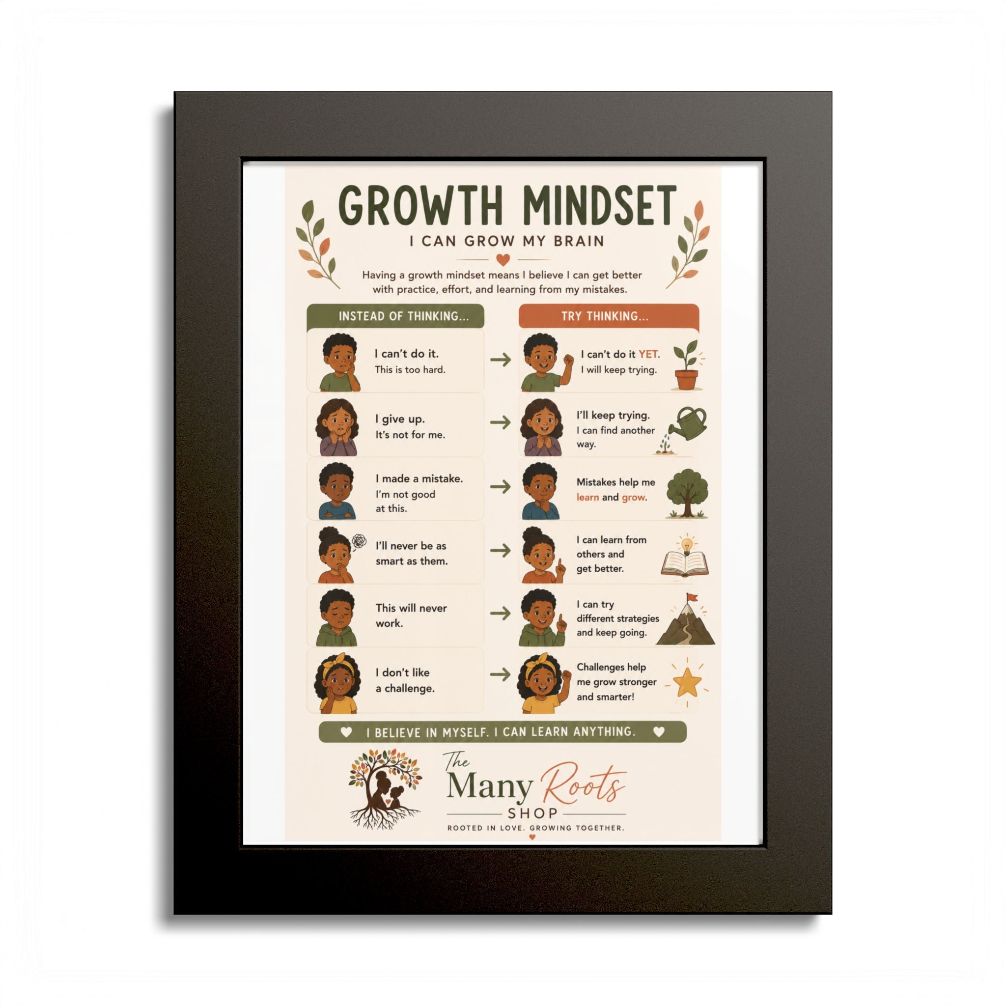 Growth Mindset Poster for Kids | Social Emotional Learning (SEL) Wall Art | Classroom & Playroom Decor | Framed Nursery Print