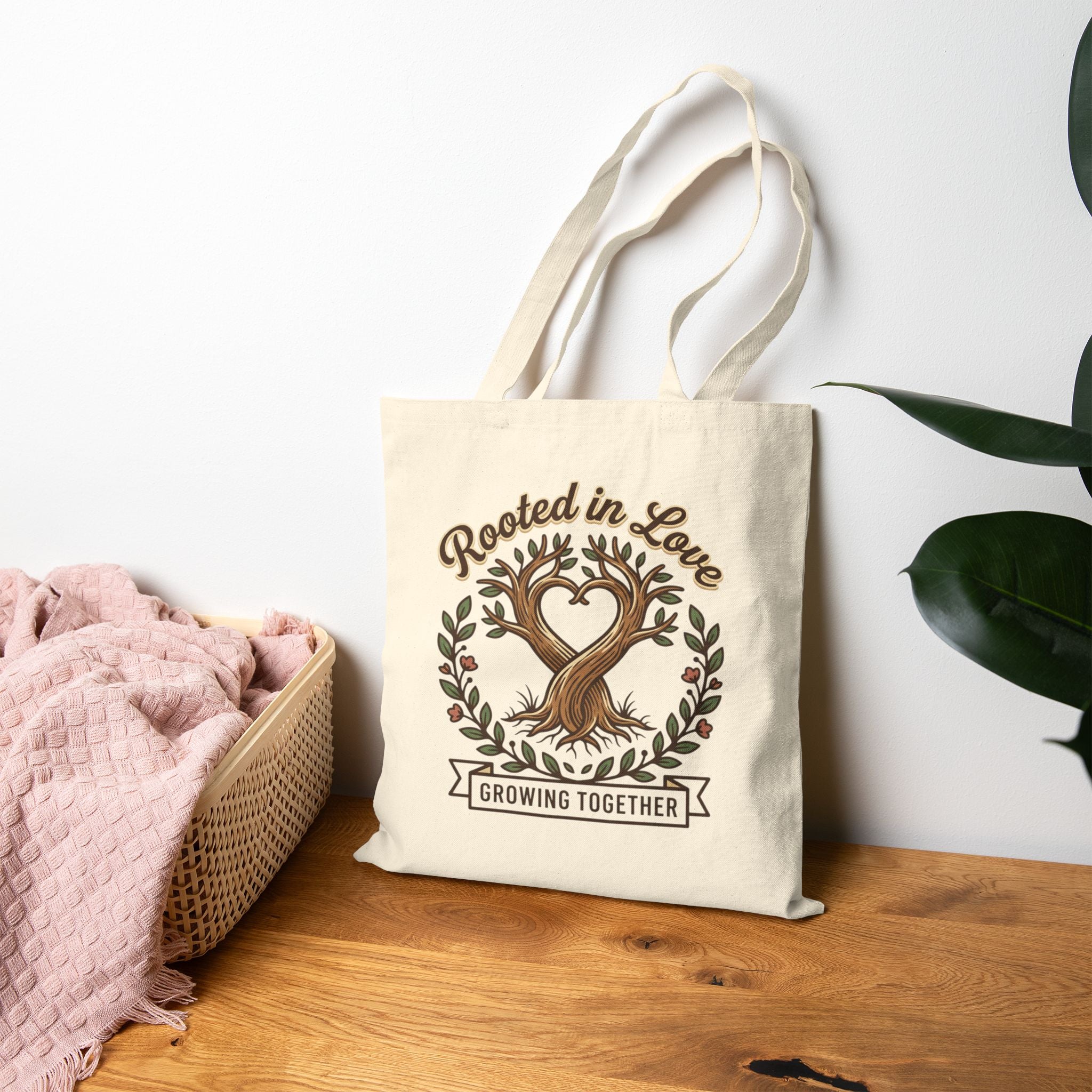Rooted in Love Canvas Tote Bag | Growing Together Tree Design